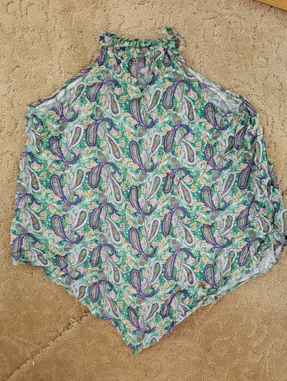 Maurices Boho Green Paisley Halter Neck Handkerchief Tank Top Size L
